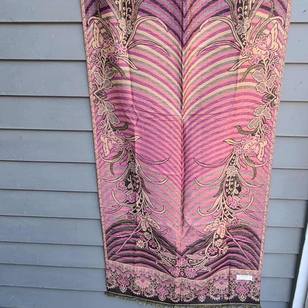 New Pashmina Brown Gold Mauve Floral Pashmina New